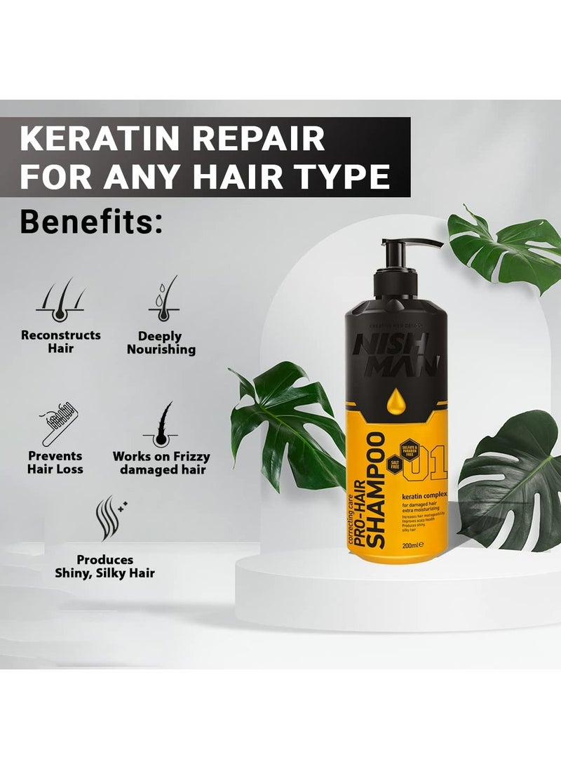 Nishman Pro Hair Sulphate Paraben Free Shampoo For Normal to Damaged Chemical Treated Professional Hair Repairing Shampoo 200ML