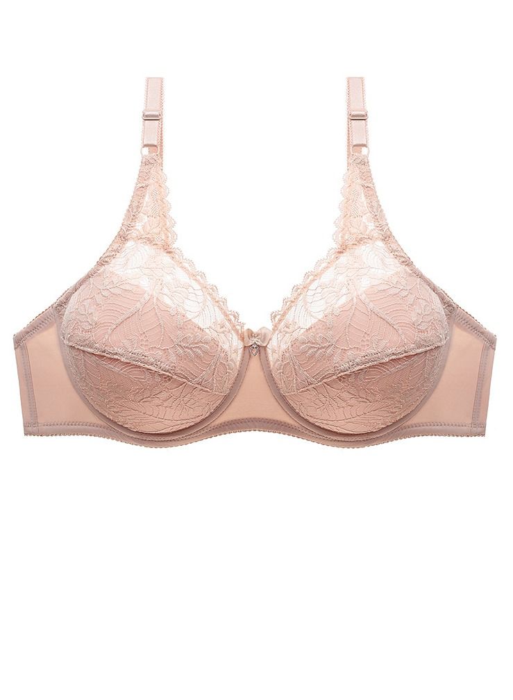 Loquat Solid Color Ultra Thin D E Cup Lace Bra Women's Underwear Beige 