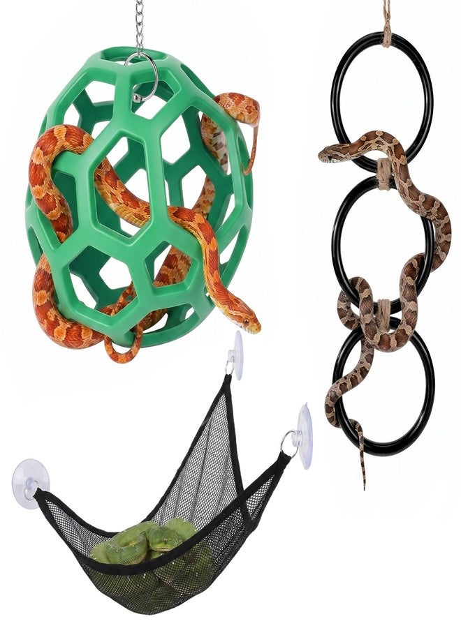 Sploziia 3 Pcs Snake Enrichment Toys Tank Accessories Include Jungle Gym Ball with Chain, Hammock Climbing Rings Reptile Cage Terrarium Habitat Decor for Ball Python Chameleon Corn Snake Lizard Parrot - Image 1