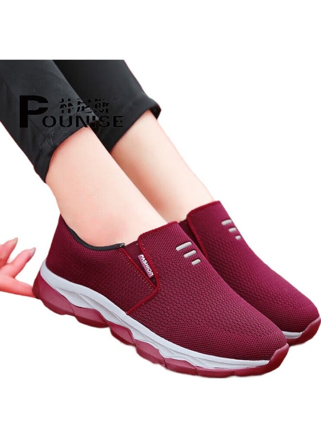 Pounise Middle-Aged And Elderly Walking Shoes, Comfortable And Lightweight, Mom Shoes For Women, Pyx-Lk6952, Jujube Red, Size 41 - Image 1