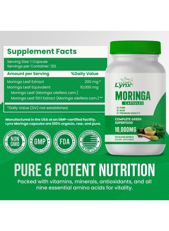 Leaping Lynx Moringa Oleifera Capsules 10,000mg - Energy & Immune Support Superfood - 120 Capsules, 120-Day Supply - Iron & B Vitamins for Focus & Fatigue - Vegan, Non-GMO, Antioxidant, Ayurvedic Supplement - Image 4