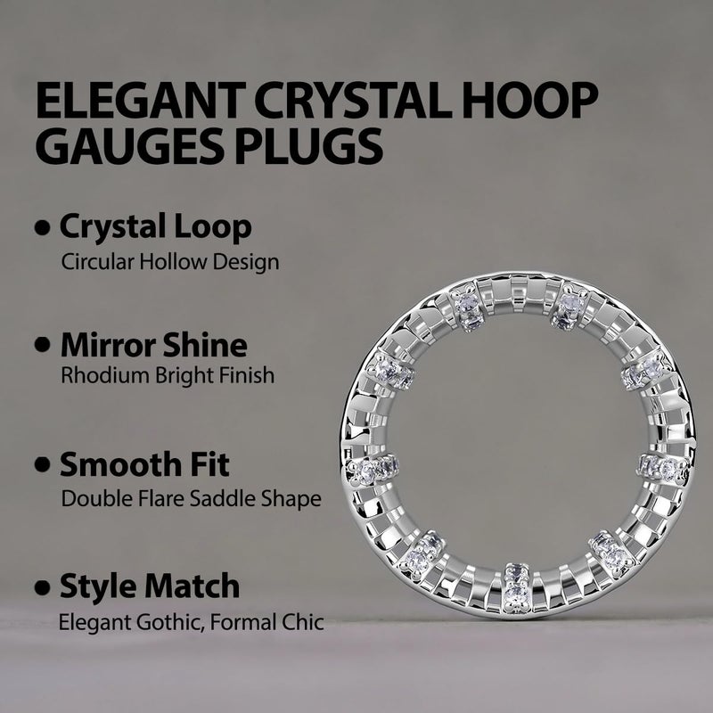 ERKUOO Crystal Women Ear Tunnels Sparkly Double Flare Gauges Rhinestone Plugs Bling Gauge Stretchers Ears Expander Stretching Jewelry Elegant Dressy Style 0G To 1 Inch - Image 2