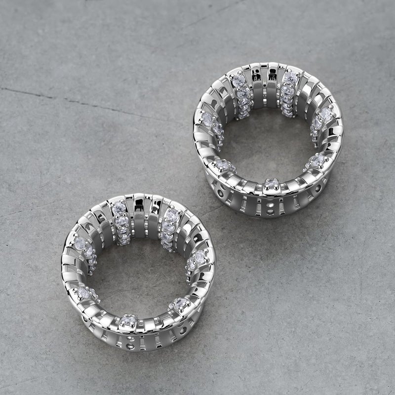 ERKUOO Crystal Women Ear Tunnels Sparkly Double Flare Gauges Rhinestone Plugs Bling Gauge Stretchers Ears Expander Stretching Jewelry Elegant Dressy Style 0G To 1 Inch - Image 3