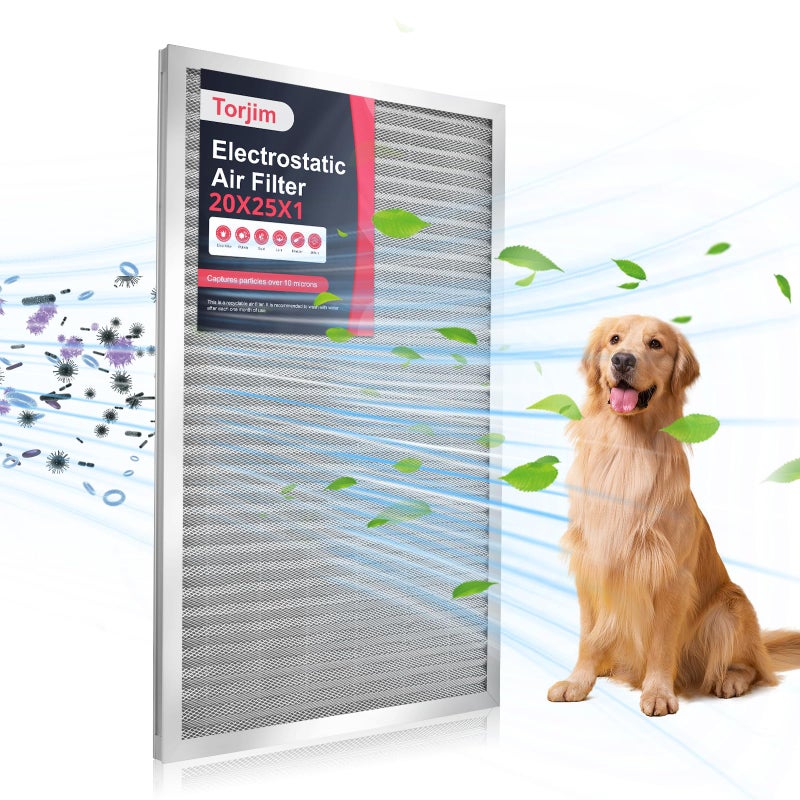 Torjim MERV8 Washable  Reusable Electrostatic Air Filter  20x25x1 ACHVAC Furnace Filter Permanent Easy Install