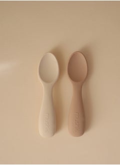 mushie Toddler Starter Spoons - Silicone 2-Pack - Natural/Shifting Sand  - Image 2