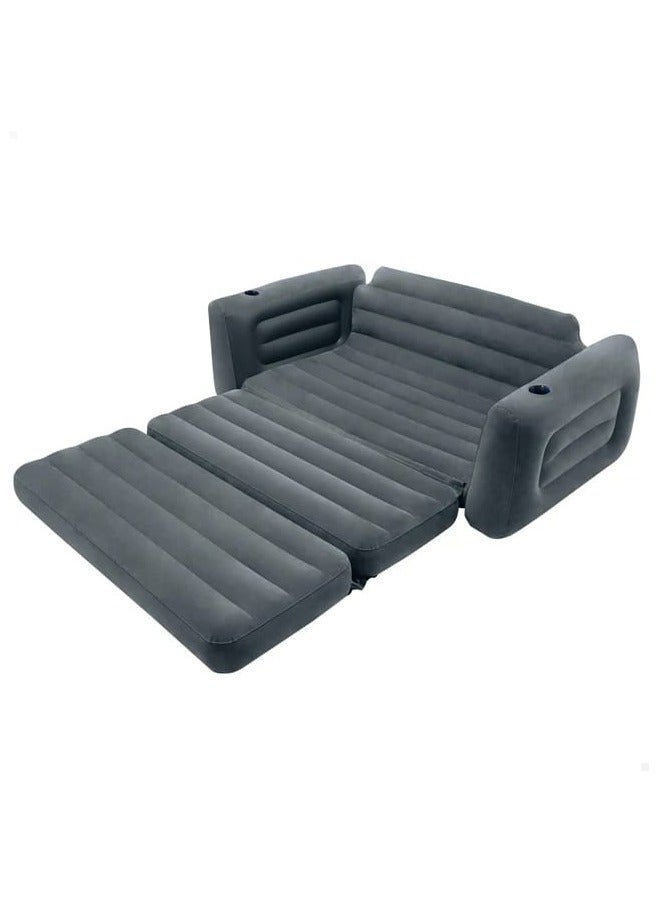 INTEX Inflatable Pull Out Sofa Bed Chair, Twin Sized Air Bed Mattress Pull Out Sofa Bed Futon Couch, Dark Gray 2.03x2.31x0.66 m - Image 1
