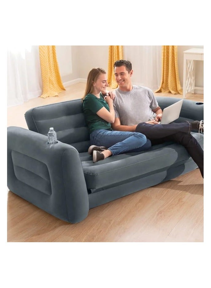 INTEX Inflatable Pull Out Sofa Bed Chair, Twin Sized Air Bed Mattress Pull Out Sofa Bed Futon Couch, Dark Gray 2.03x2.31x0.66 m - Image 5