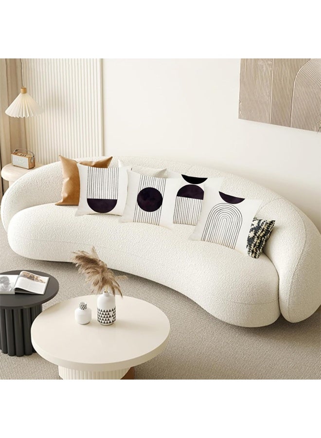 DUNISO مجموعة من 4 أغطية وسائد بوهو، ديكور قوس الشمس العصري من منتصف القرن، غطاء وسادة قطن ولين، غطاء وسادة زخرفي بوهو بسحاب، أسود وأبيض، 18x18 بوصة - Image 5