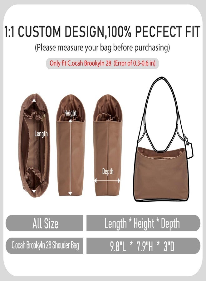 OAikor Nylon Brooklyn 28 Bag Insert, Purse Organizer Insert Custom-Fit for Coach Brooklyn 28 Shoulder Bag, Lightweight Waterproof Handbag Shaper Protector with Zipper Pocket Bottle Holders, Maple - Image 2