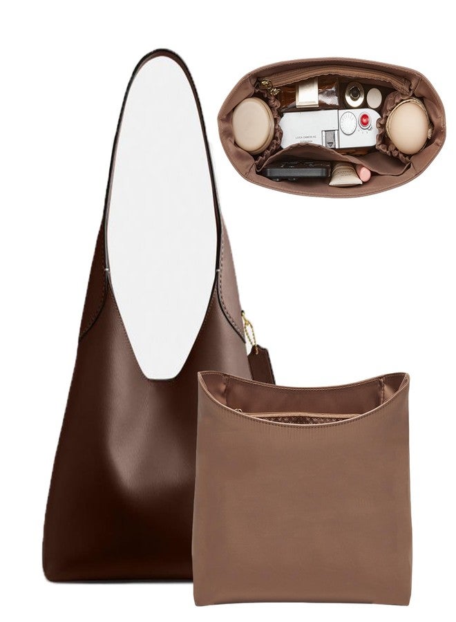 OAikor Nylon Brooklyn 28 Bag Insert, Purse Organizer Insert Custom-Fit for Coach Brooklyn 28 Shoulder Bag, Lightweight Waterproof Handbag Shaper Protector with Zipper Pocket Bottle Holders, Maple - Image 1