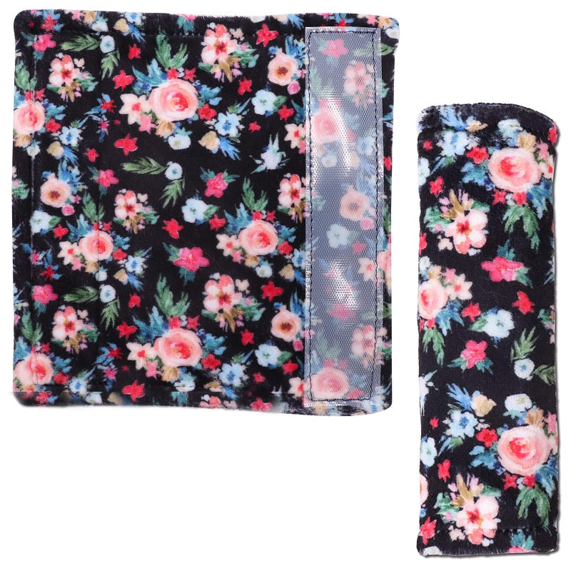 SWESEN Baby Car Seat Belt Covers for Boys and Girls, Car Seat Straps Shoulder Pads, Soft Car Seat Neck Cover, Mink Seat Belt Protectors for Car Seats, Floral Stroller Strap Cover for Baby Kids - Image 1