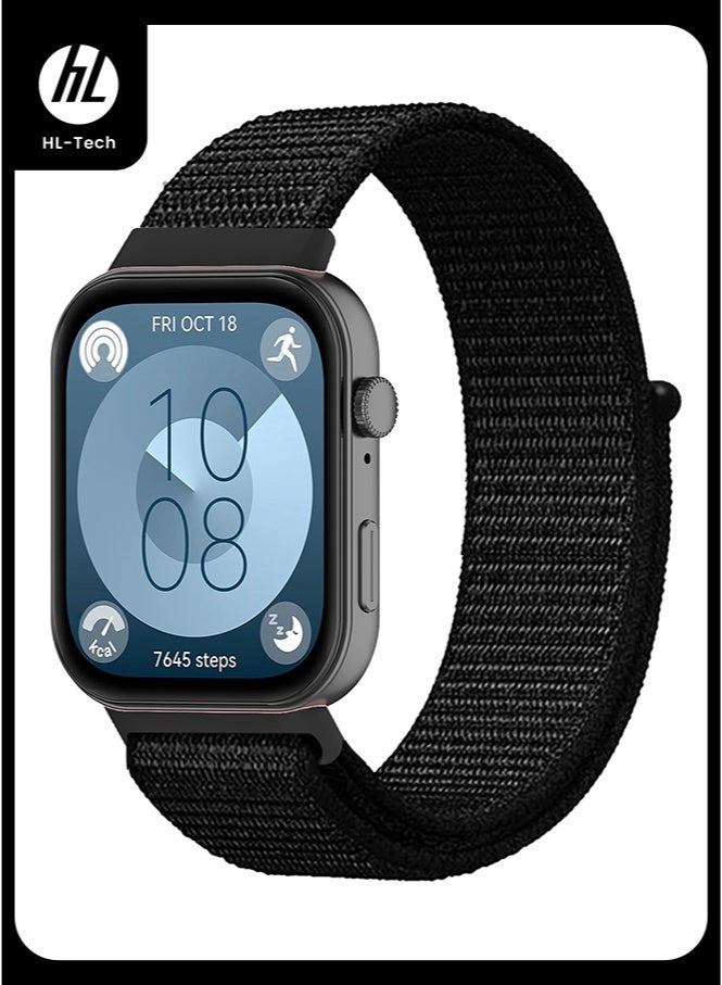 HL-Tech Nylon Band Suitable for Huawei Watch Fit 3/Fit 4/Fit 4 Pro Velcro Nylon Loop Strap Black - Image 1