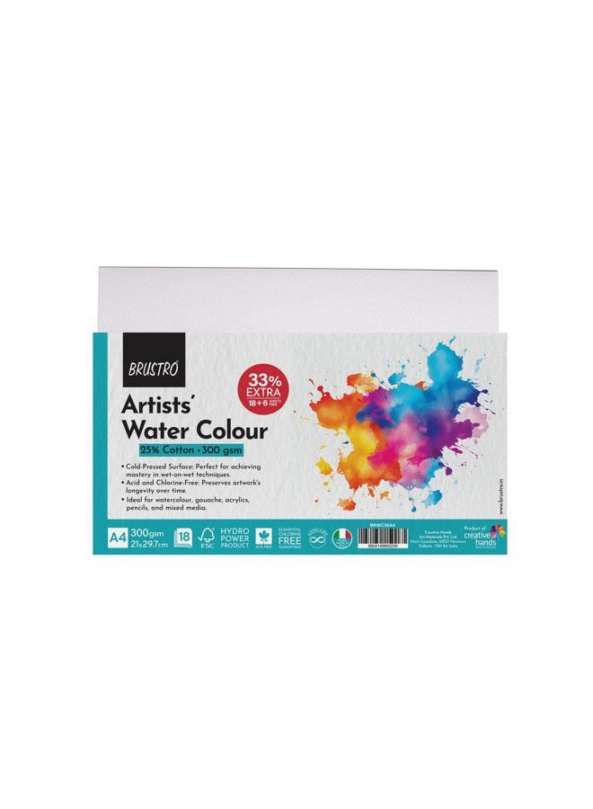 Brustro Artists Watercolour Paper 300 GSM A4-25% Cotton, Cold Pressed, Contains 18 + 6 Sheets Free - Image 3