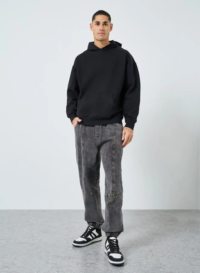 Styli Styli Black Oversize Fit Back Slogan Print Hoodie