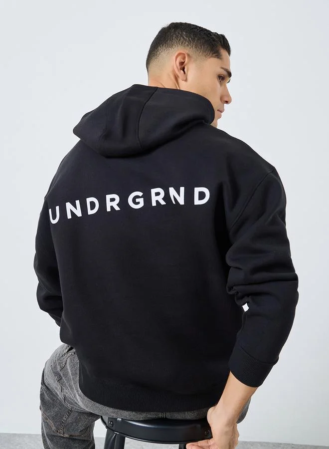 Styli Styli Black Oversize Fit Back Slogan Print Hoodie