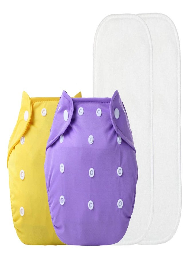 Alya The Cheeky Kidzz Baby Reusable Cloth Diapers Adjustable Nappies With 2 Bamboo Microfiber Wet-Free Insert Pads (0-24 Months,3-16KG)(PACK OF 2, YELLOW,PURPLE) - Image 1