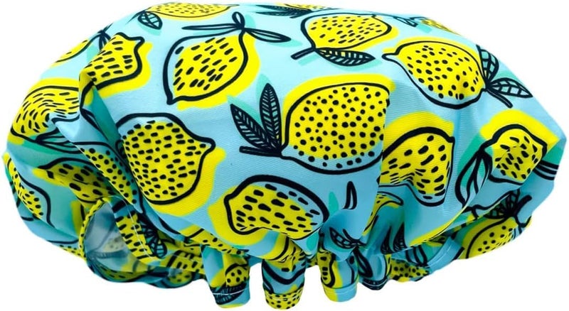 SMUG Shower Cap Waterproof Shower Cap with Elastic Lining Three Prints Available Showers Cooking Spa Salon Sleeping Makeup Shower Caps For Women UK Long Hair Short Hair Lemon