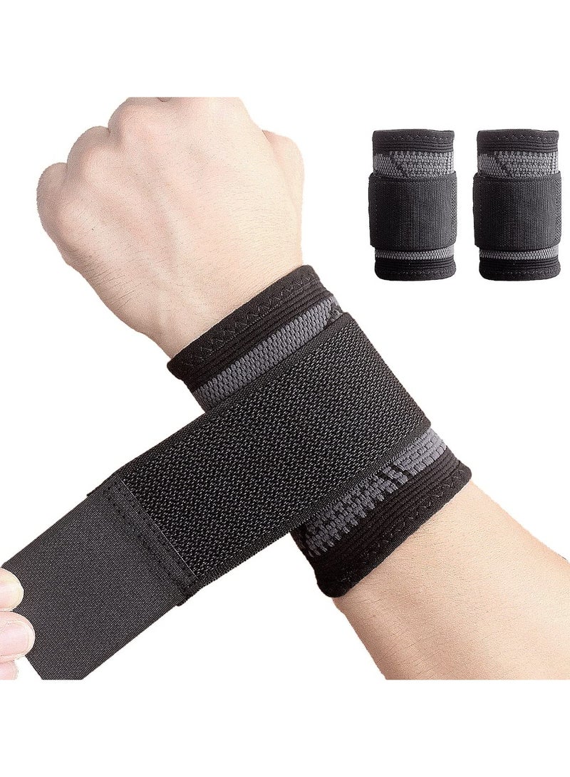 Excefore 2 Pack Wrist Brace Carpal Tunnel, Wristbands Compression Wrist Strap, Wrist Wraps Support Sleeves for Work Fitness Weightlifting Sprains Tendonitis Pain Relief Breathable (Black, L) - Image 1