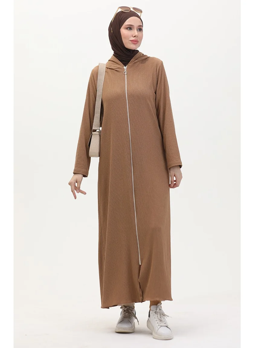 Sefa Merve Bürümcük Fabric Hooded Sports Abaya 1045-02 Mink