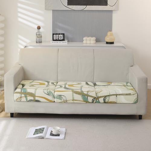 HOKIPO 'Elira Series' 140gsm Elastic Individual Seat Cushion Cover, 3-Piece Sofa Cushion Cover, Parchement Beige Abstract Art (AR-5348-C6*3) - Image 1