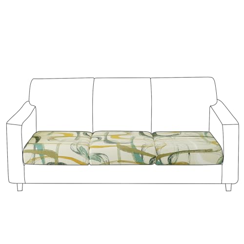 HOKIPO 'Elira Series' 140gsm Elastic Individual Seat Cushion Cover, 3-Piece Sofa Cushion Cover, Parchement Beige Abstract Art (AR-5348-C6*3) - Image 2