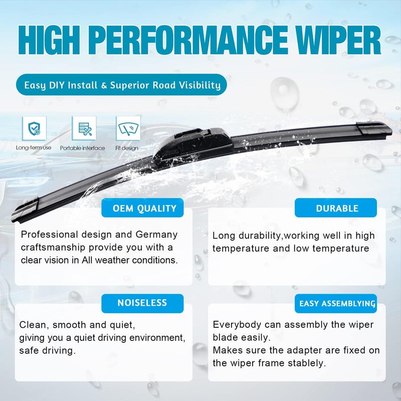 VTOGOI OEM Quality 28''+16'' Premium All-Season Auto Windshield Natural Rubber J-Hook Wiper Blades(Pack of 2) - Image 3