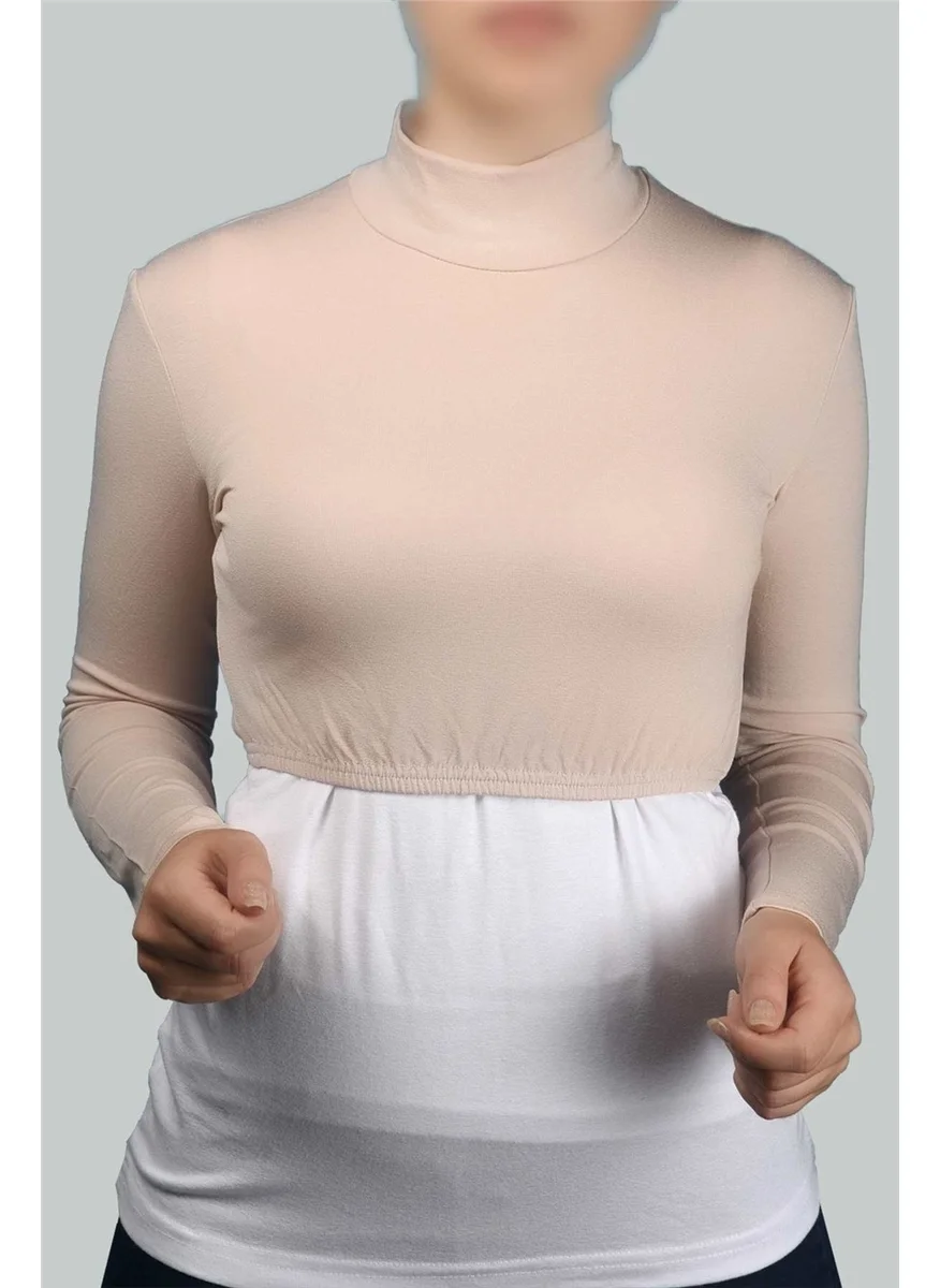 Altobeh Al-Tobeh Long Sleeve Turtleneck Turtleneck Lycra Combed Cotton Women's Half Body - Beige