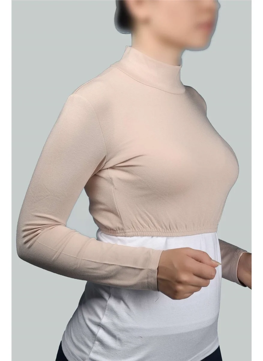 Altobeh Al-Tobeh Long Sleeve Turtleneck Turtleneck Lycra Combed Cotton Women's Half Body - Beige