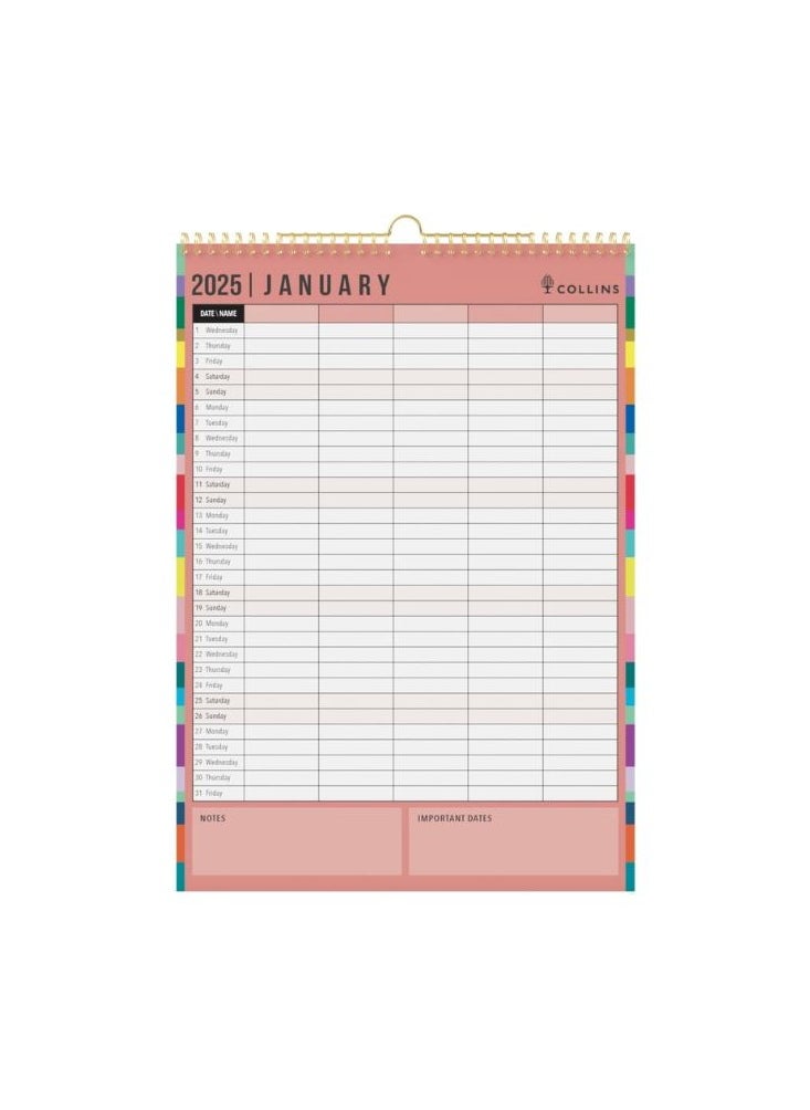 Collins Collins Edge Rainbow 2025 Family Wall Calendar - Lifestyle Planner and Organiser for Office, Work, Personal and Home - January to December 2025 Diary - Weekly - - EDFC135-25  - Image 2