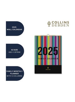 Collins Collins Edge Rainbow 2025 Family Wall Calendar - Lifestyle Planner and Organiser for Office, Work, Personal and Home - January to December 2025 Diary - Weekly - - EDFC135-25  - Image 3