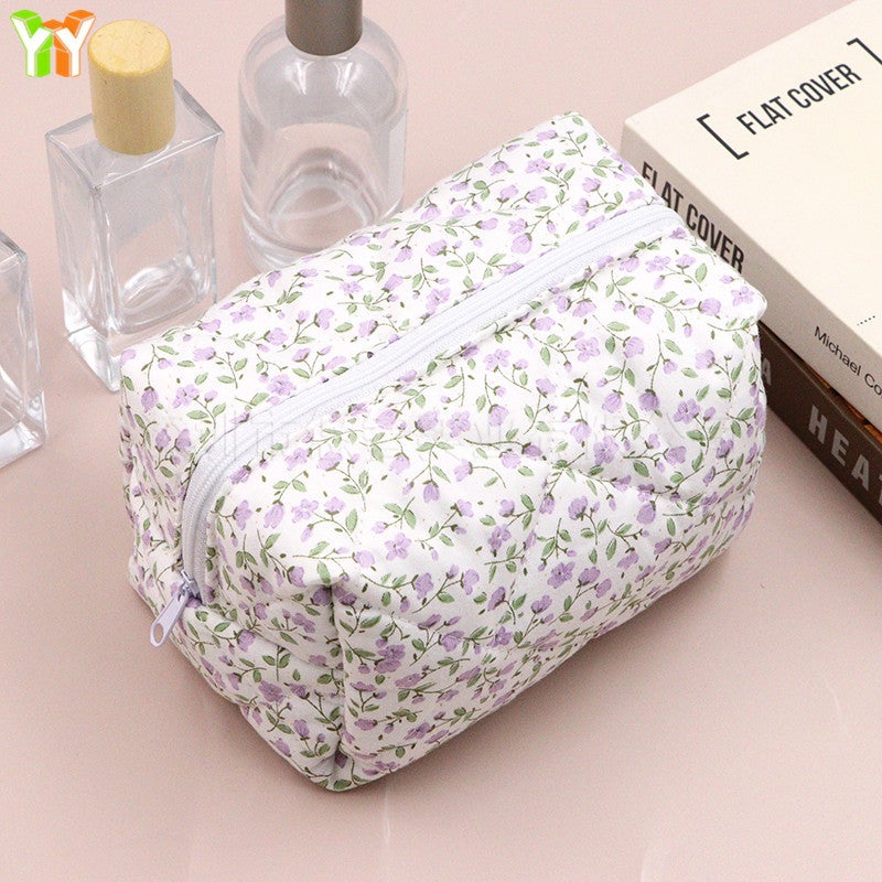 Fresh Floral Cosmetic Bag Women'S Portable Liner Canvas Storage Bag Travel Skin Care Makeup Wash Bag - Image 1