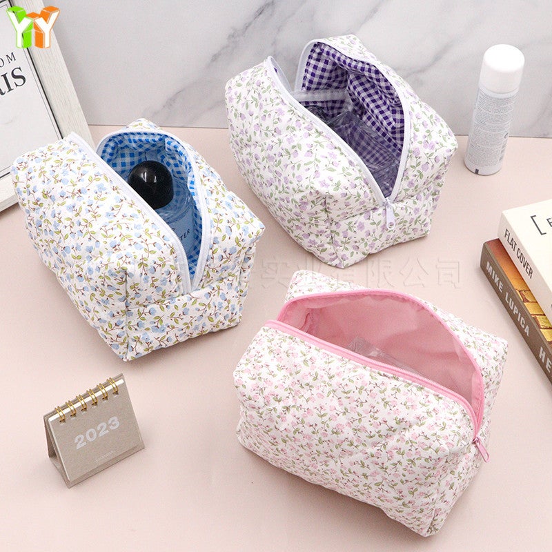 Fresh Floral Cosmetic Bag Women'S Portable Liner Canvas Storage Bag Travel Skin Care Makeup Wash Bag - Image 4