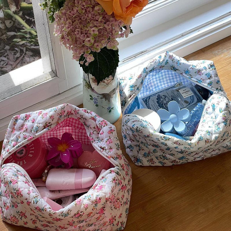 Fresh Floral Cosmetic Bag Women'S Portable Liner Canvas Storage Bag Travel Skin Care Makeup Wash Bag - Image 3