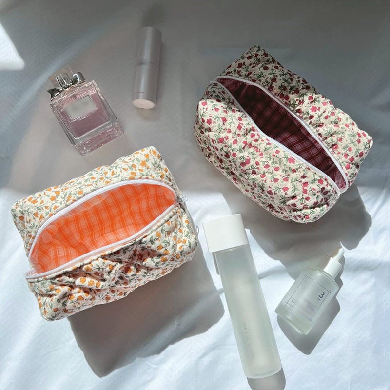 Fresh Floral Cosmetic Bag Women'S Portable Liner Canvas Storage Bag Travel Skin Care Makeup Wash Bag - Image 2