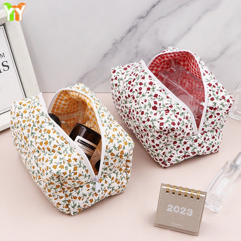 Fresh Floral Cosmetic Bag Women'S Portable Liner Canvas Storage Bag Travel Skin Care Makeup Wash Bag - Image 5