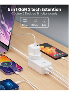 Moxedo Moxedo Smart-Plug 65W GaN III Tech Extension Cord 5 in 1 Power Delivery 3.0, 1 AC Outlet + 2 USB-A Ports + 2 USB-C Ports with 2 Meters Cable Length  - Image 2