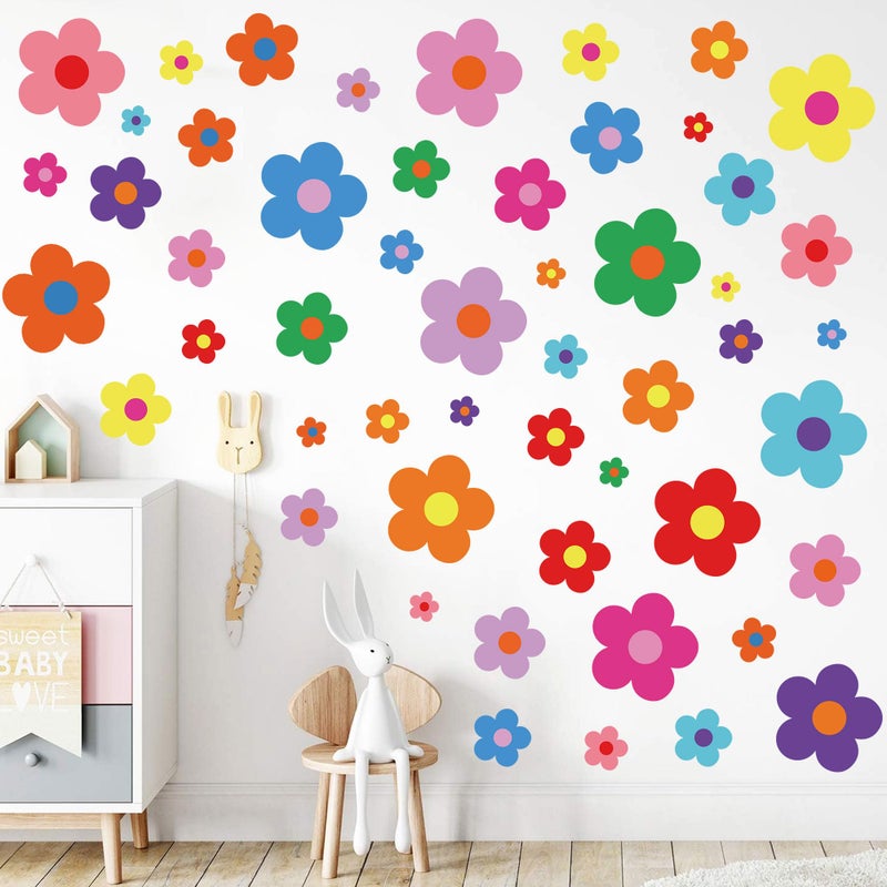 Sondeng 12 Sheets Flower Wall Decals Cute Colorful Floral Wall Stickers Vinyl Peel and Stick Wall Decals Y2k Preppy Hippie Stickers Aesthetic Decor for Girls Kids Nursery Bedroom Decoration Colorful Style - Image 1