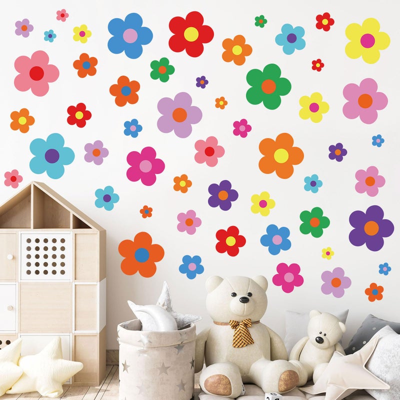 Sondeng 12 Sheets Flower Wall Decals Cute Colorful Floral Wall Stickers Vinyl Peel and Stick Wall Decals Y2k Preppy Hippie Stickers Aesthetic Decor for Girls Kids Nursery Bedroom Decoration Colorful Style - Image 3