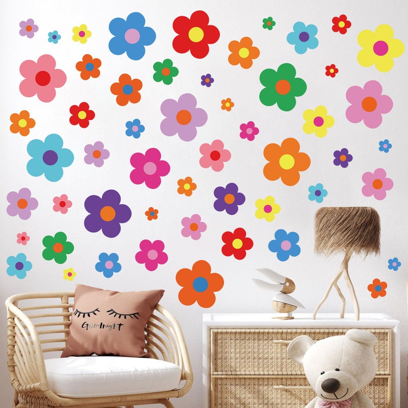 Sondeng 12 Sheets Flower Wall Decals Cute Colorful Floral Wall Stickers Vinyl Peel and Stick Wall Decals Y2k Preppy Hippie Stickers Aesthetic Decor for Girls Kids Nursery Bedroom Decoration Colorful Style - Image 5