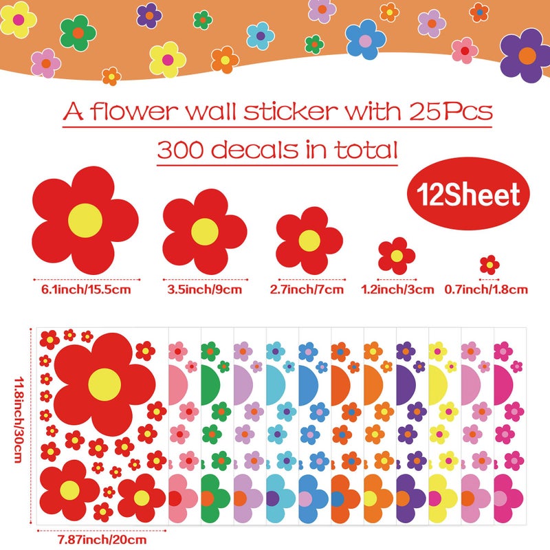 Sondeng 12 Sheets Flower Wall Decals Cute Colorful Floral Wall Stickers Vinyl Peel and Stick Wall Decals Y2k Preppy Hippie Stickers Aesthetic Decor for Girls Kids Nursery Bedroom Decoration Colorful Style - Image 2