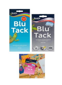 Bostik 3 x Bostik Blu-tack Mastic Adhesive Non-Toxic Removable and Reusable Adhesive Economy Pack 110g, Grey & Pink (1 Slab of Each)  - Image 1