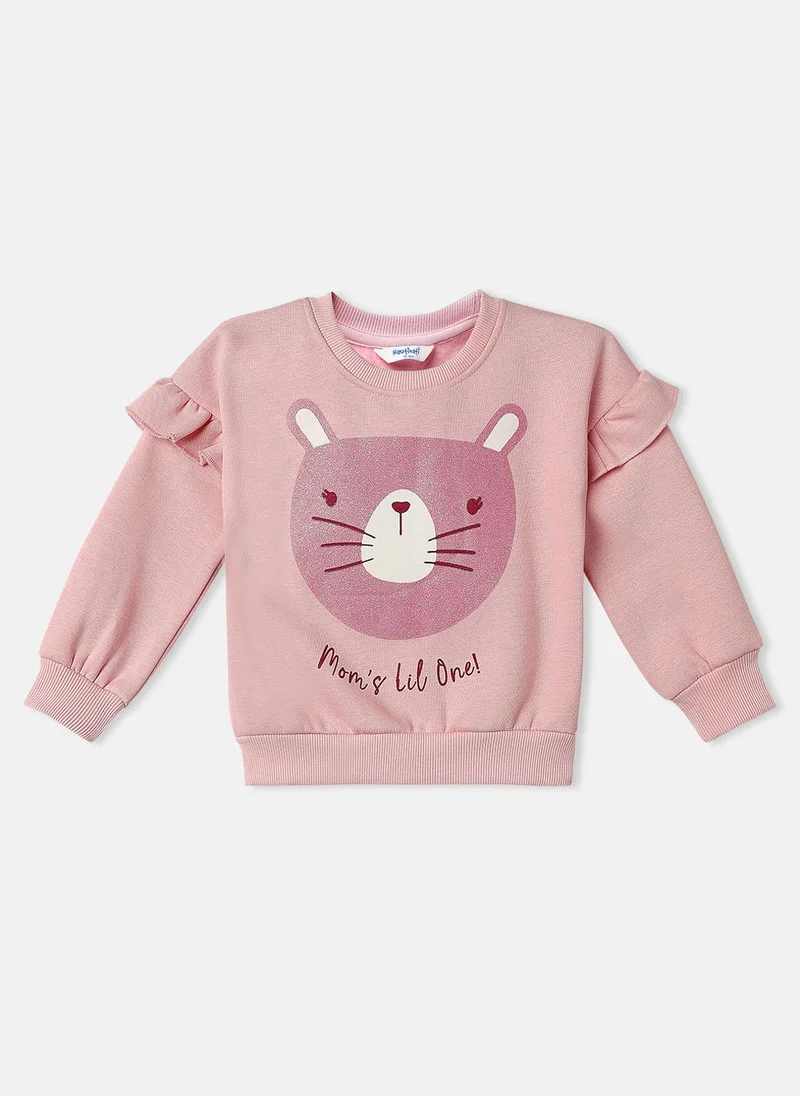 Nautinati Nautinati Girls Cat Print Full Sleeves Fleece Sweatshirt