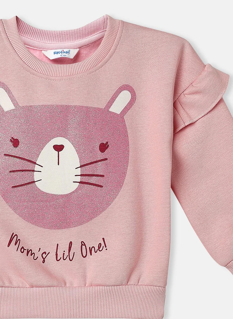 نوتيناتي Nautinati Girls Cat Print Full Sleeves Fleece Sweatshirt