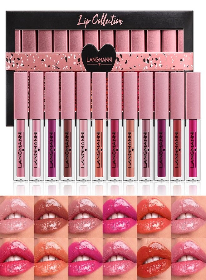 Dulele 12Pcs Watery Liquid Lipstick Set, Moisturizing & Highly Pigmented Colored Lip Gloss, Longwear Not Fade Rose Lip Tint Stain with Gift Box - Image 1