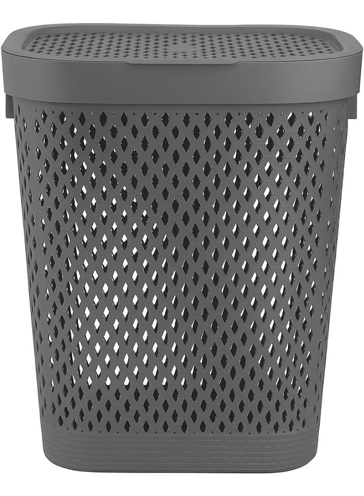 SAQOWARE Premium Plastic Laundry Basket with Lid [ 55 Litre ] – Durable & Ventilated Clothes Hamper for Laundry Storage – Large Capacity, Lightweight & Easy to Carry – Grey - Image 1