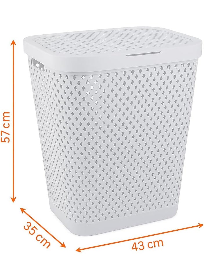 SAQOWARE Premium Plastic Laundry Basket with Lid [ 55 Litre ] – Durable & Ventilated Clothes Hamper for Laundry Storage – Large Capacity, Lightweight & Easy to Carry – Grey - Image 4