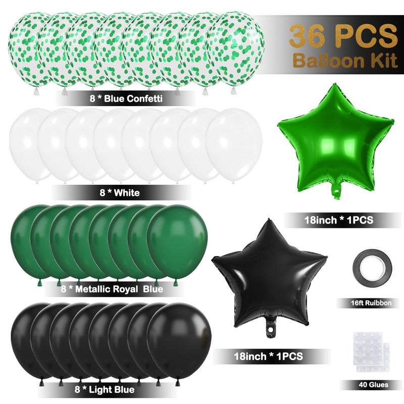 IHEPYQ Green Black Birthday Decorations, Happy Birthday Banner, Backdrop, Balloons, Honeycomb Balls, Star Foil Balloons, Stars Hanging Swirls & Cake Topper for Baby Boys Girl Men Women Birthday Decoration - Image 3