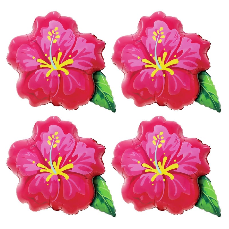 Heukikt 4Pcs Tropical Hibiscus Foil Balloons, 23.6inch Hot Pink Hibiscus Flowers Balloon for Magic Theme Hawaiian Flamingo Summer Luau Aloha Birthday Party Decorations - Image 1