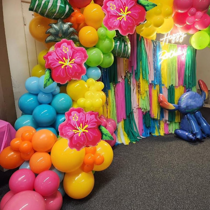 Heukikt 4Pcs Tropical Hibiscus Foil Balloons, 23.6inch Hot Pink Hibiscus Flowers Balloon for Magic Theme Hawaiian Flamingo Summer Luau Aloha Birthday Party Decorations - Image 4