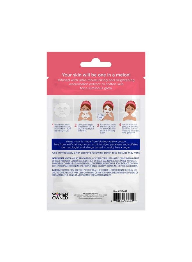 MISS SPA Watermelon Hydrating Sheet Mask For Face Brightening & Moisturizing Face Mask Hydrate And Refresh Skin Antiaging Skin Care Products For Women Face Sheet Mask Dermatologist Tested 4 Pack - Image 4